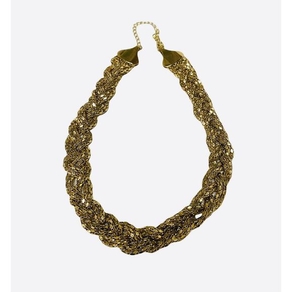 Gold Tone Mesh Style Chain Braided Chunky Statement Necklace 23 Inches Pre Owned - Picture 2 of 5
